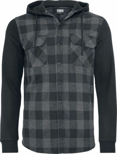 Urban Classics Hooded Checked Flanell Sweat Sleeve Shirt košile cerná/šedá