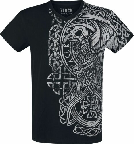 Black Premium by EMP schwarzes T-Shirt mit Print und V-Ausschnitt tricko černá