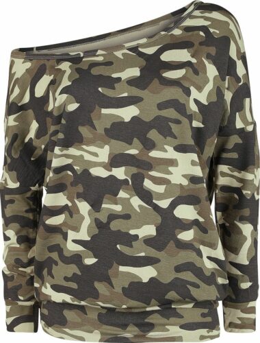 Black Premium by EMP dunkles camouflage Longsleeve mit U-Boot-Ausschnitt dívcí triko s dlouhými rukávy maskáčová