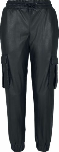 Urban Classics Ladies Faux Leather Cargo Pants Dívčí kalhoty černá