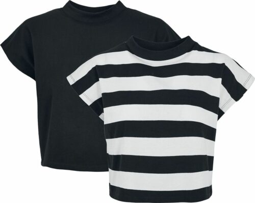 Urban Classics Dámské proužkované krátké tričko - balení 2 ks dívcí tricko cerná/bílá