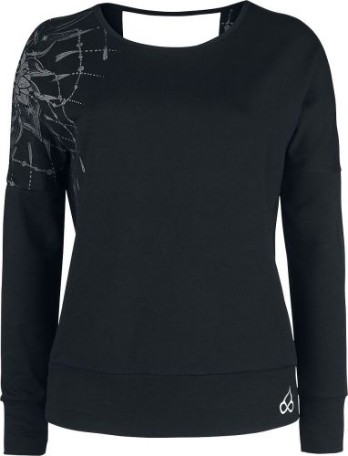 EMP Special Collection Černá tepláková mikina Sport and Yoga s detailním potiskem a odhalenými zády Dámská mikina černá