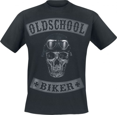 Oldschool Biker Skull Tričko černá