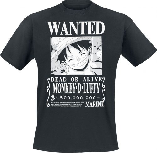 One Piece Wanted Luffy Tričko černá