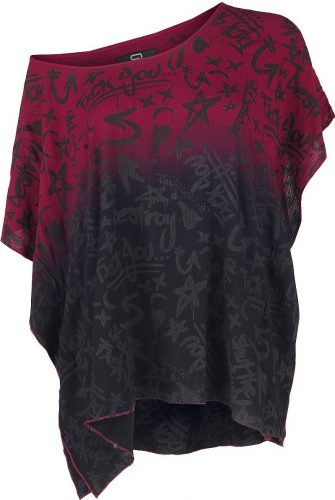 RED by EMP Asymmetrisches Shirt mit Farbverlauf und Fxck You Print Dámské tričko šedobílá