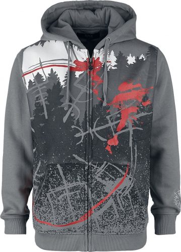 Black Premium by EMP Hoody Jacket mit Runen und Wald Frontprint Mikina s kapucí na zip šedá