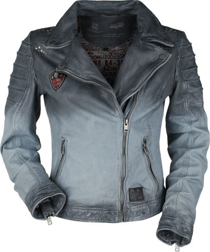 Rock Rebel by EMP Rock Rebel X Route 66 - Blau/graue Lederjacke Dámská kožená bunda cerná/šedá