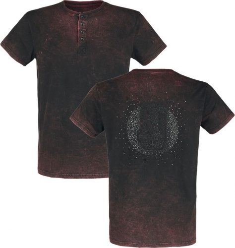 EMP Stage Collection T-Shirt mit rot-schwarzer Waschung und Rockhand Print Tričko bordová