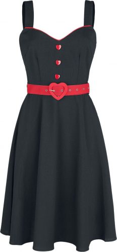 Voodoo Vixen Queen Heart Button Flare Dress Šaty cerná/cervená