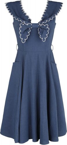 Voodoo Vixen Nautical Scallop Trims Collar Flare Dress Šaty modrá