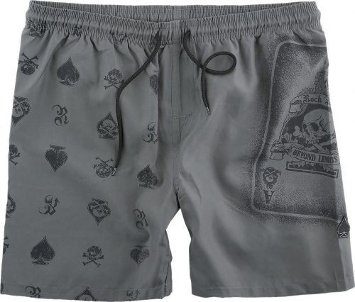 Rock Rebel by EMP Graue Badeshorts mit Pik Ass Print Pánské plavky šedá