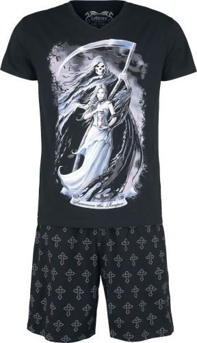 Gothicana by EMP Gothicana X Anne Stokes - Schwarzer kurzer Pyjama mit Print inklusive Tuch pyžama černá