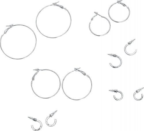 Urban Classics Basic Hoop Earrings 6-Pack sada náušnic stríbrná