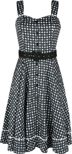 Voodoo Vixen Heart Gingham Flare Dress Šaty cerná/bílá