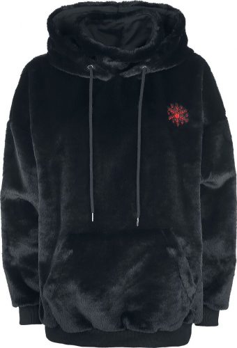 EMP Special Collection Flauschiger Kapuzenpullover mit Rockhand-Stickerei Dámská mikina s kapucí černá