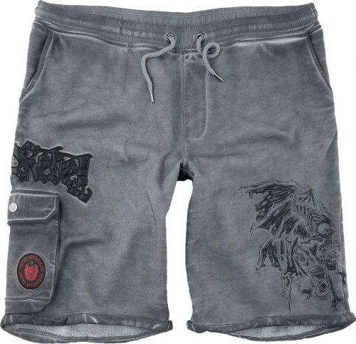 Rock Rebel by EMP Graue Sweat Shorts mit Skull Print und aufgenähter Pattentasche Kraťasy šedá