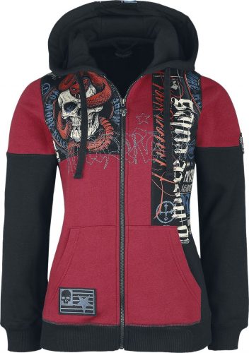 Rock Rebel by EMP Kapuzenjacke mit auffälligen Totenkopf Prints Dámská mikina s kapucí na zip cerná/cervená