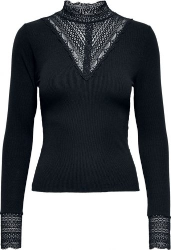 Only ONLTILDE L/S HIGH NECK LACE TOP Dámské tričko s dlouhými rukávy černá