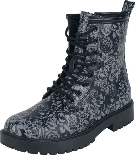 Black Premium by EMP Schnürboots mit Rosen Alloverprint boty černá