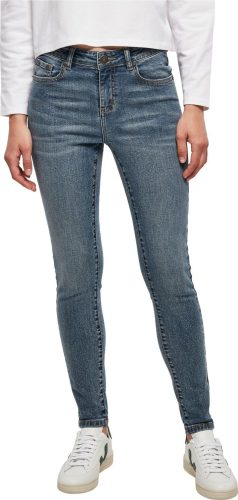 Urban Classics Ladies Mid Waist Skinny Jeans Dámské džíny opraná džínovina