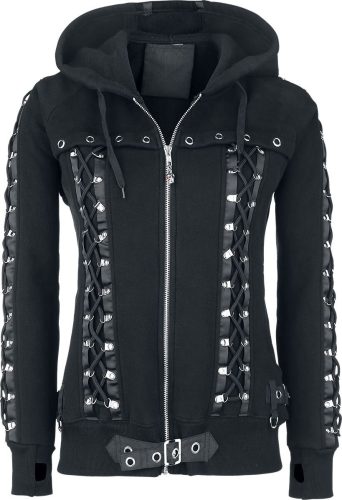 Banned Alternative Corset Hoodie Dámská mikina s kapucí na zip černá