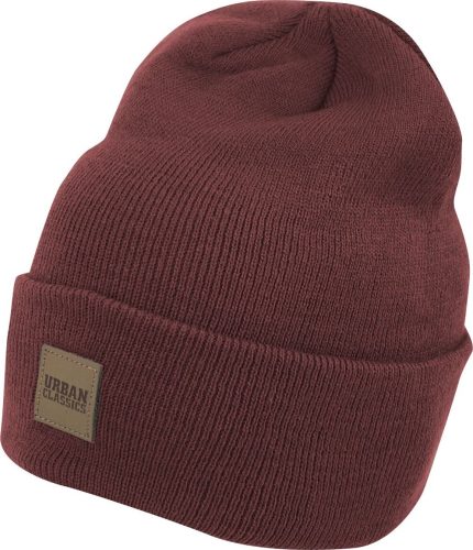 Urban Classics Leatherpatch Long Beanie Čepice burgundská červeň