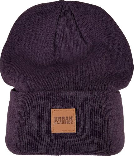 Urban Classics Leatherpatch Long Beanie Čepice švestková