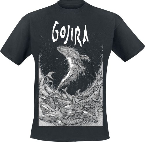 Gojira Woodblock Whales Tričko černá