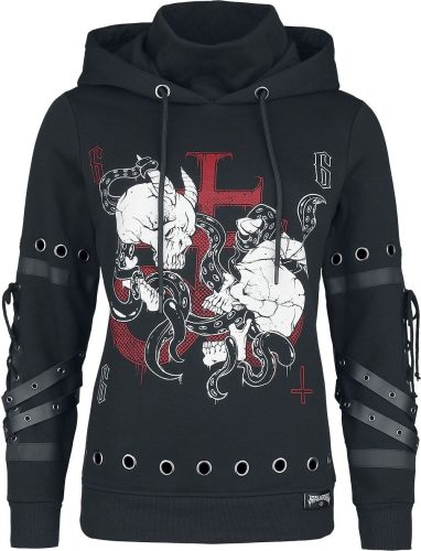 Black Blood by Gothicana Hoody with Straps and Eyelets Dámská mikina s kapucí na zip černá