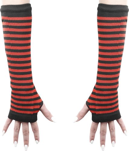 Banned Alternative Frances Striped Hand Warmers rukavice bez prstů cerná/cervená