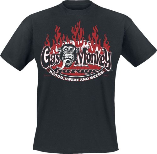 Gas Monkey Garage Blood Sweat And Red Flames Tričko černá