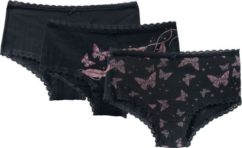 Full Volume by EMP 3 Pack Panties with Butterfly Print Dámské spodní prádlo černá