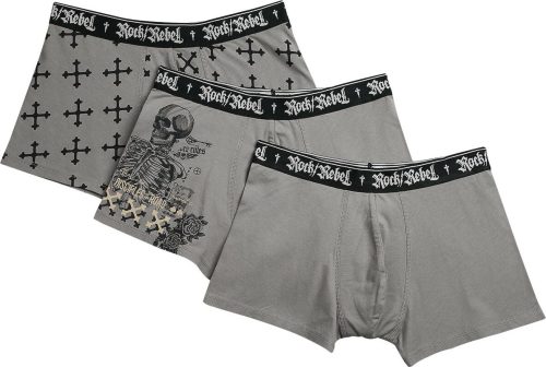 Rock Rebel by EMP 3 Pack Boxershorts with Prints Boxerky šedá