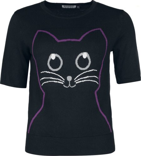 Banned Retro Svetr Kitty Cat Dámské tričko černá