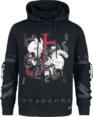 Black Blood by Gothicana Hoody with Straps and Eyelets Mikina s kapucí černá