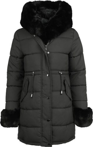 QED London Fur Trim Padded Hooded Coat Dámský kabát černá