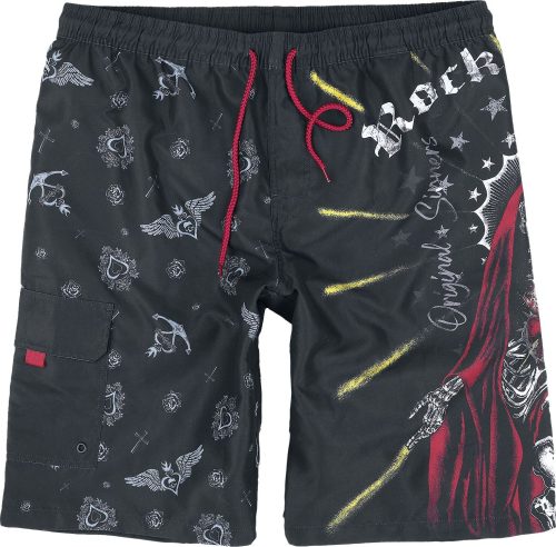 Rock Rebel by EMP Swim Shorts With Old School Print Pánské plavky černá