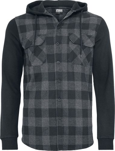 Urban Classics Hooded Checked Flanell Sweat Sleeve Shirt Košile cerná/šedá