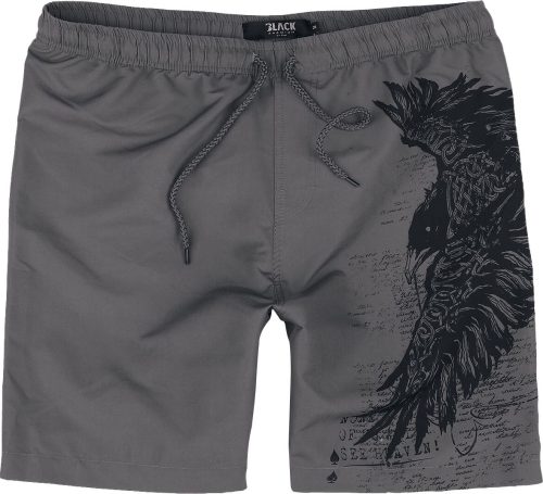 Black Premium by EMP Swim Shorts with Raven Print Pánské plavky šedá