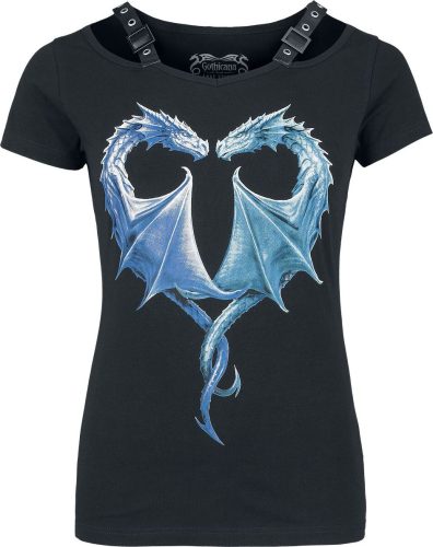 Gothicana by EMP Černé tričko Gothicana x Anne Stokes s velkým potiskem s drakem na přední straně Dámské tričko černá