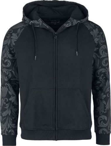 Black Premium by EMP Mikina se šedými ornamenty Mikina s kapucí na zip černá