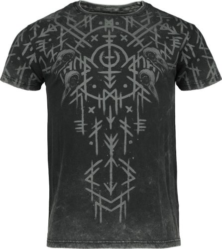 Black Premium by EMP Black Washed T-Shirt With Runes And Skulls Tričko černá