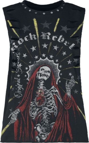 Rock Rebel by EMP Top s potiskem a hlubokými průramky Dámský top černá