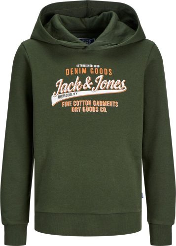 Jack & Jones Junior Tepláková mikina JJELogo 2Col detská mikina s kapucí zelená