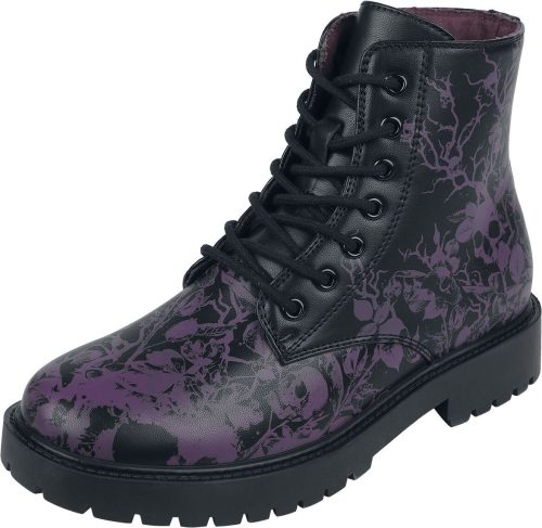 Black Premium by EMP Boots with Floral Sklull Print boty černá