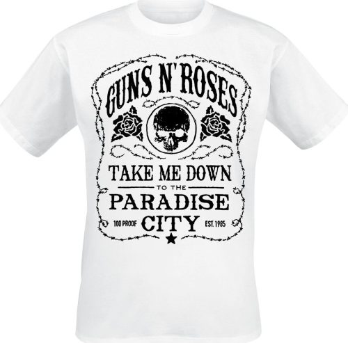 Guns N' Roses Paradise City Skull Label Tričko bílá