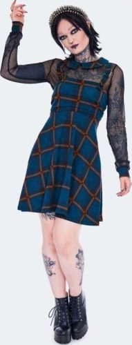 Jawbreaker Get Fluid Plaid Overall Dress Šaty modrá