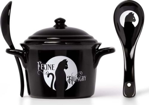 Alchemy England Feline Hungry Hexenkessel-Bowl mit Löffel Cereální miska cerná/bílá