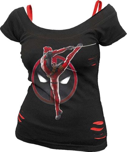 Deadpool Deadpool - Pose - 2 in1 Red Ripped Top Dámské tričko černá