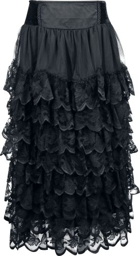 Gothicana by EMP Flounce Skirt With Velvet Details Sukně černá